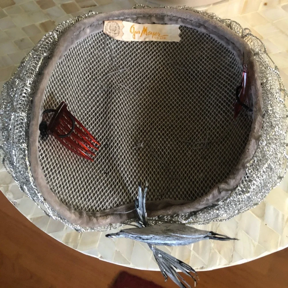 Antique Silver Metallic Hat w Birds - Picture 7 of 11